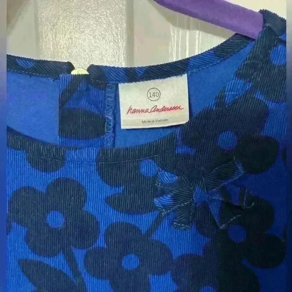 Hanna Andersson Girls Size 140 Corduroy Long Sleeve Navy/Blue Floral Dress - Picture 4 of 7